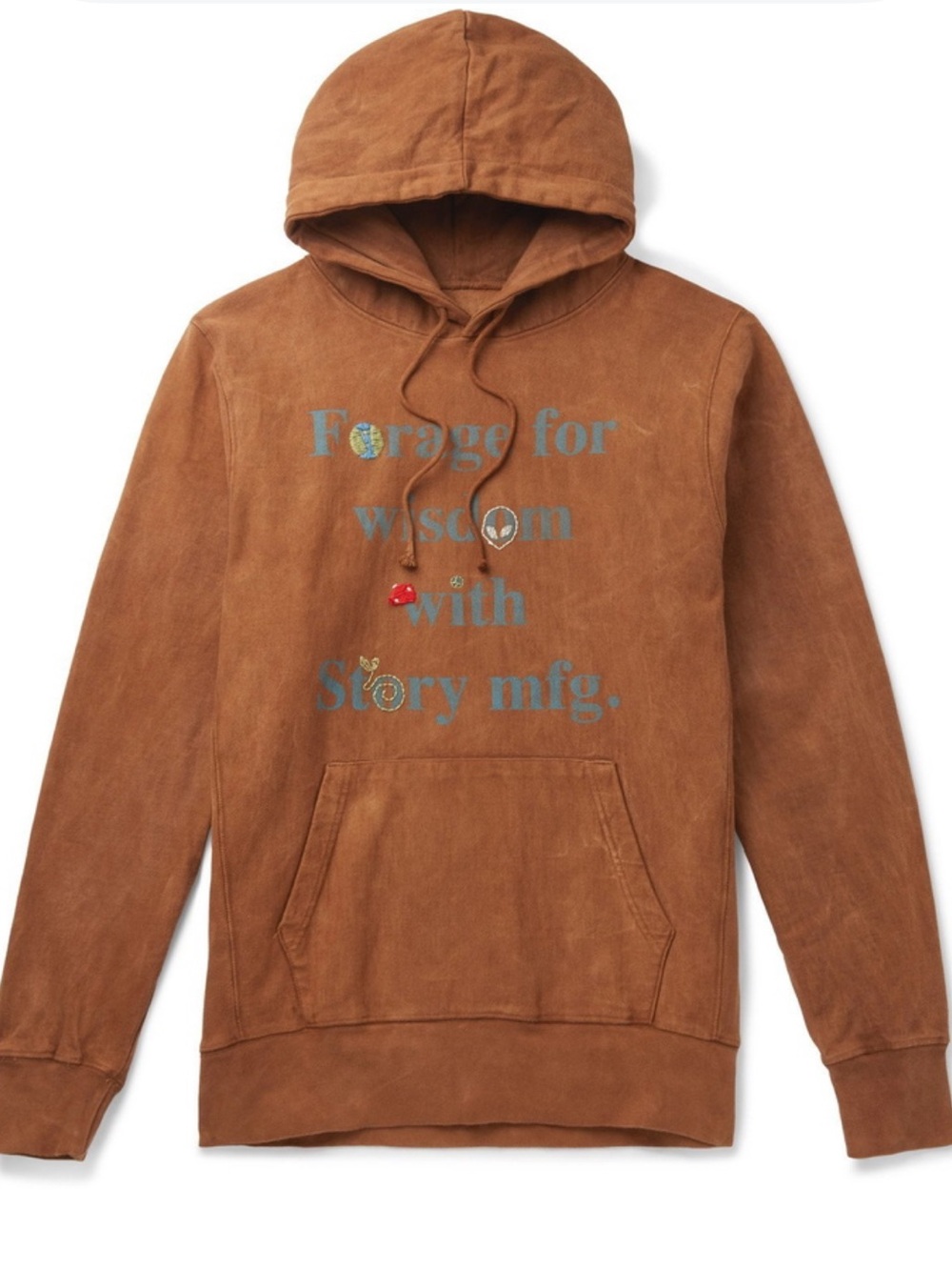 Story Mfg. Bloom Embroidered Printed Organic Fleece-Back Hoodie Brown Size XL